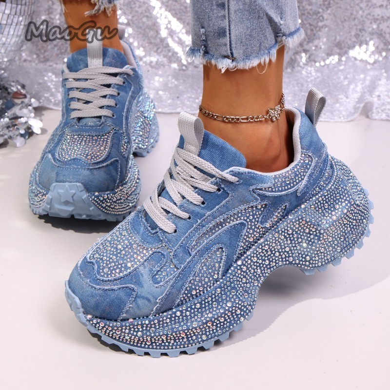 Chunky Sneaker Platform - موضة حجر الراين المرأة أحذية رياضية