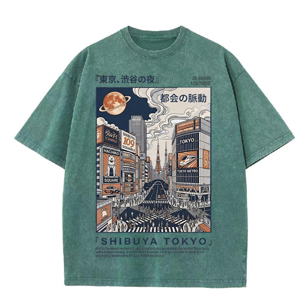 تي شيرت بيج مغسول بتصميم عتيق  - مراجعة Street Fashion Shibuya وسعره